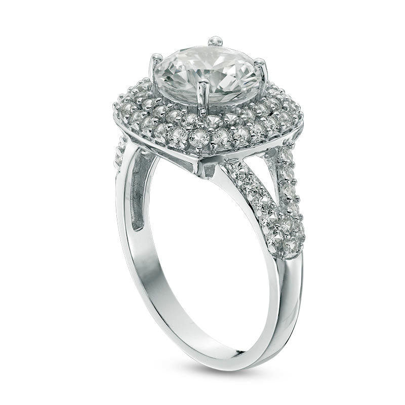 8.0mm Lab-Created White Sapphire Double Frame Split Shank Engagement Ring in Sterling Silver