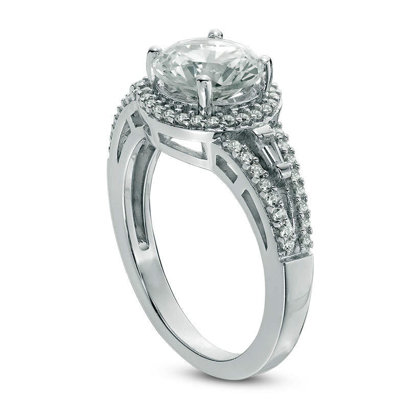 8.0mm Lab-Created White Sapphire Frame Engagement Ring in Sterling Silver