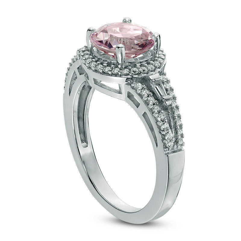 8.0mm Rose de France Amethyst and Lab-Created White Sapphire Frame Engagement Ring in Sterling Silver