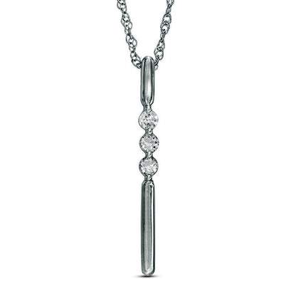 Lab-Created White Sapphire Linear Three Stone Bar Pendant in Sterling Silver