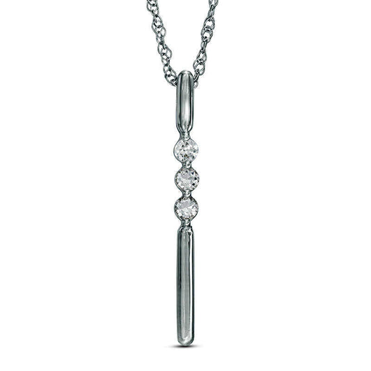 Lab-Created White Sapphire Linear Three Stone Bar Pendant in Sterling Silver