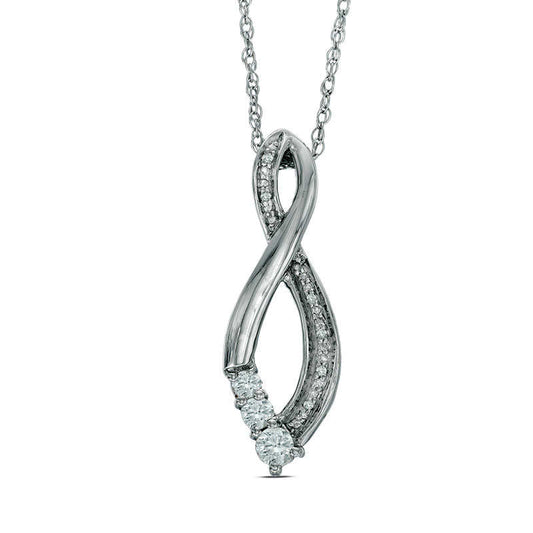 Lab-Created White Sapphire and Diamond Accent Three Stone Infinity Pendant in Sterling Silver