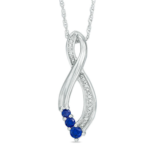 Lab-Created Blue Sapphire and Diamond Accent Three Stone Infinity Pendant in Sterling Silver