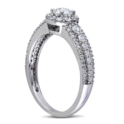 1.0 CT. T.W. Natural Diamond Frame Three Row Engagement Ring in Solid 14K White Gold