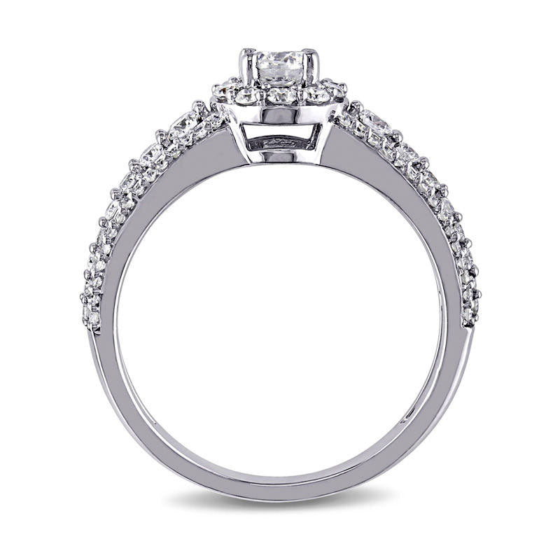 1.0 CT. T.W. Natural Diamond Frame Three Row Engagement Ring in Solid 14K White Gold