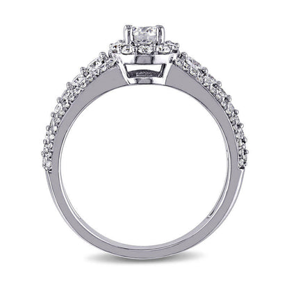 1.0 CT. T.W. Natural Diamond Frame Three Row Engagement Ring in Solid 14K White Gold