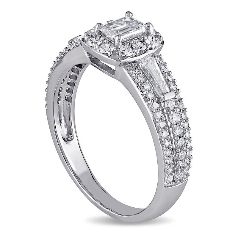 1.0 CT. T.W. Emerald-Cut Natural Diamond Frame Engagement Ring in Solid 14K White Gold