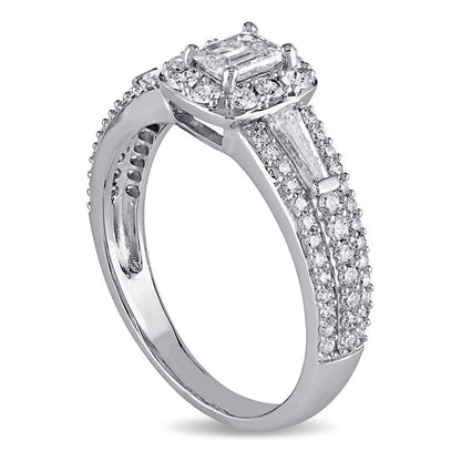 1.0 CT. T.W. Emerald-Cut Natural Diamond Frame Engagement Ring in Solid 14K White Gold