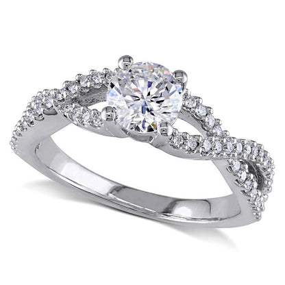 1.0 CT. T.W. Natural Diamond Twist Shank Engagement Ring in Solid 14K White Gold