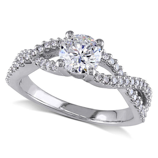 1.0 CT. T.W. Natural Diamond Twist Shank Engagement Ring in Solid 14K White Gold
