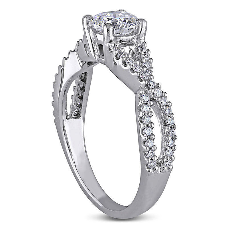 1.0 CT. T.W. Natural Diamond Twist Shank Engagement Ring in Solid 14K White Gold