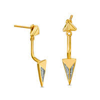 Diamond Accent Pyramid Front/Back Earrings in Sterling Silver and 14K Gold Plate