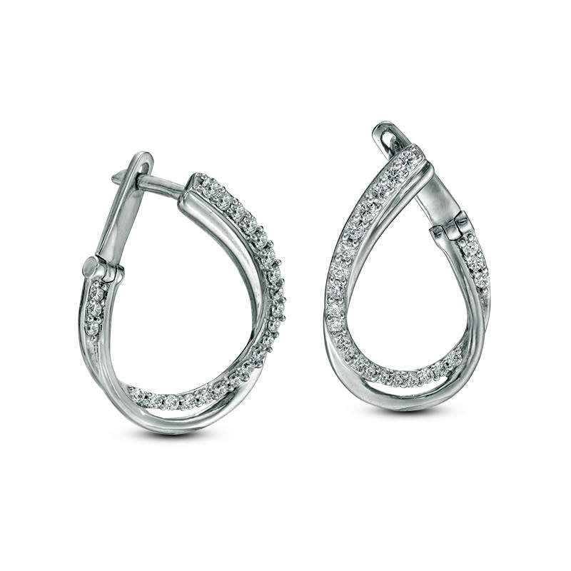0.5 CT. T.W. Diamond Flat Front Twist Hoop Earrings in 10K White Gold