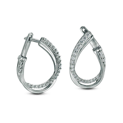 0.5 CT. T.W. Diamond Flat Front Twist Hoop Earrings in 10K White Gold