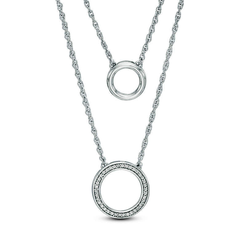 0.1 CT. T.W. Natural Diamond Two Circle Double Strand Necklace in Sterling Silver - 20