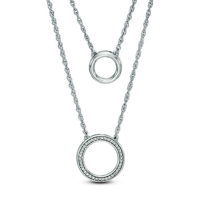 0.1 CT. T.W. Natural Diamond Two Circle Double Strand Necklace in Sterling Silver - 20