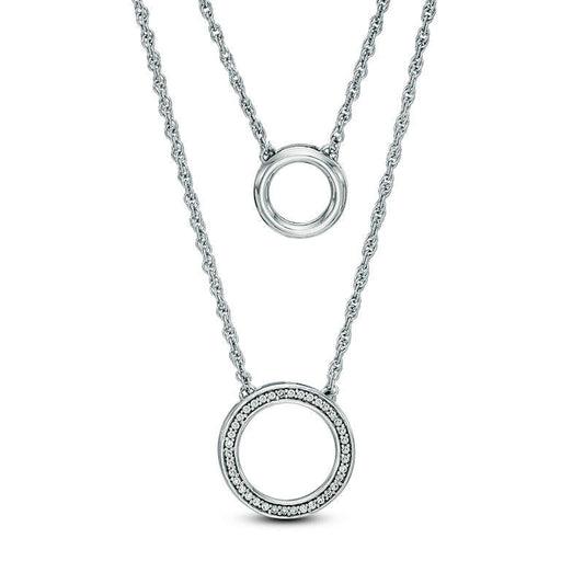 0.1 CT. T.W. Natural Diamond Two Circle Double Strand Necklace in Sterling Silver - 20