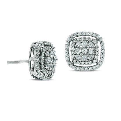 0.75 CT. T.W. Diamond Double Cushion Frame Stud Earrings in 10K White Gold