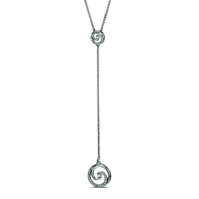 0.17 CT. T.W. Natural Diamond Swirl Y" Necklace in Sterling Silver - 38""