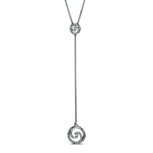0.17 CT. T.W. Natural Diamond Swirl Y" Necklace in Sterling Silver - 38""