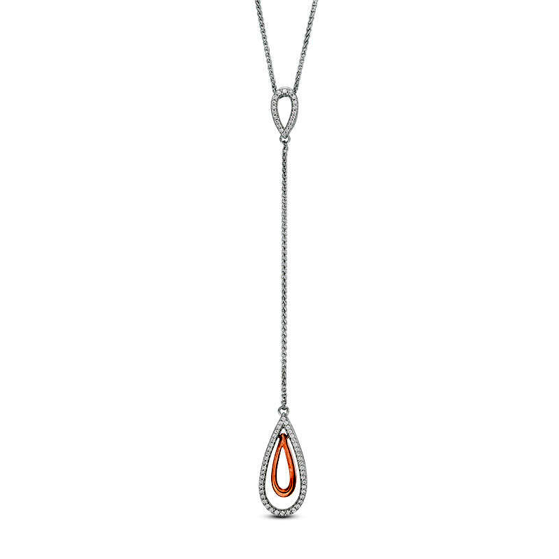 0.2 CT. T.W. Natural Diamond Teardrop Y" Necklace in Sterling Silver and 10K Rose Gold - 38""