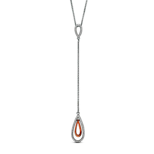0.2 CT. T.W. Natural Diamond Teardrop Y" Necklace in Sterling Silver and 10K Rose Gold - 38""