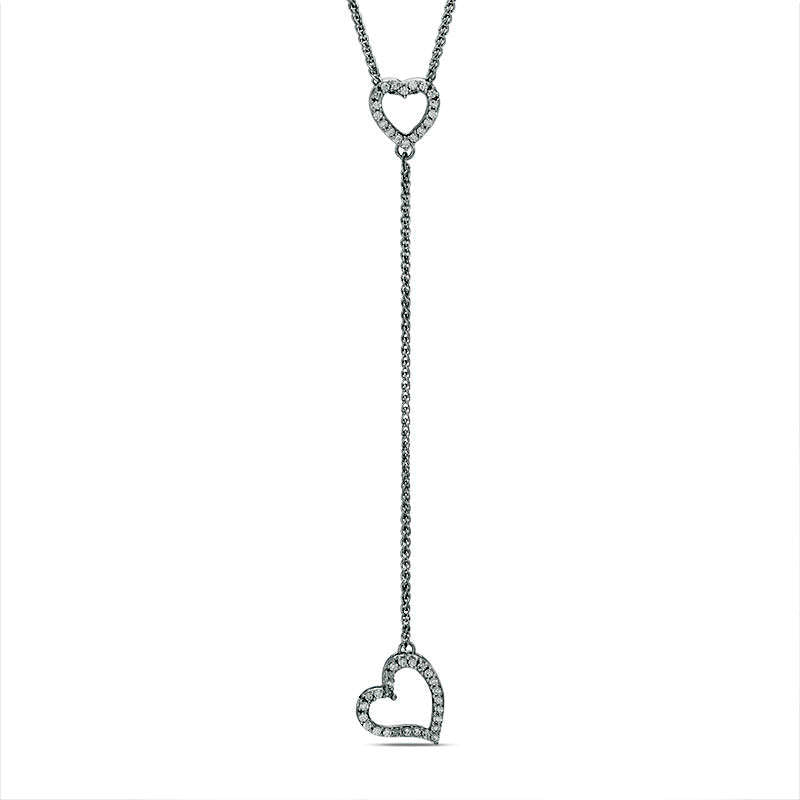 0.17 CT. T.W. Natural Diamond Tilted Heart Y" Necklace in Sterling Silver - 38""