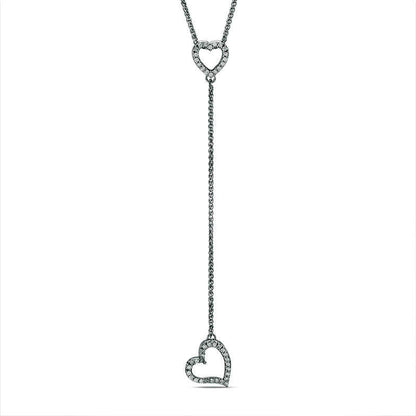 0.17 CT. T.W. Natural Diamond Tilted Heart Y" Necklace in Sterling Silver - 38""