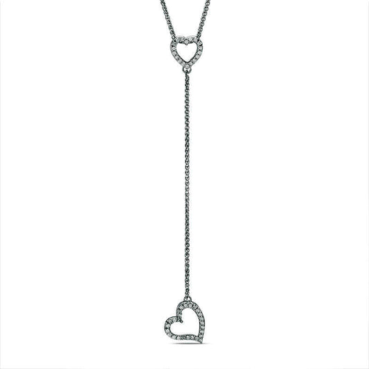 0.17 CT. T.W. Natural Diamond Tilted Heart Y" Necklace in Sterling Silver - 38""