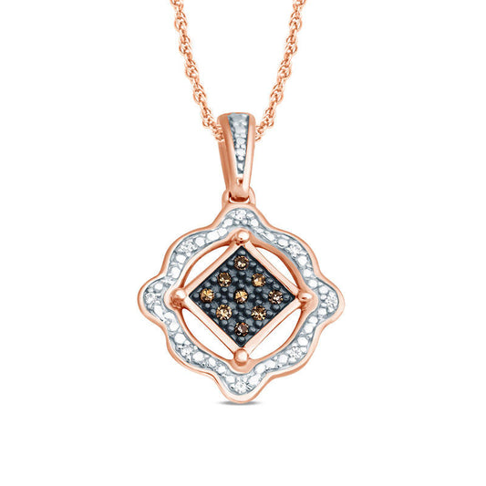 Champagne and White Natural Diamond Accent Scallop Frame Pendant in Sterling Silver and 14K Rose Gold Plate