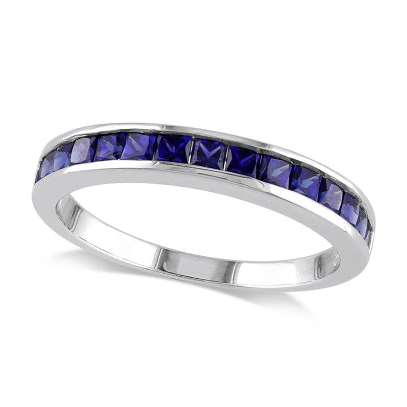 Princess-Cut Lab-Created Blue Sapphire Band in Sterling Silver
