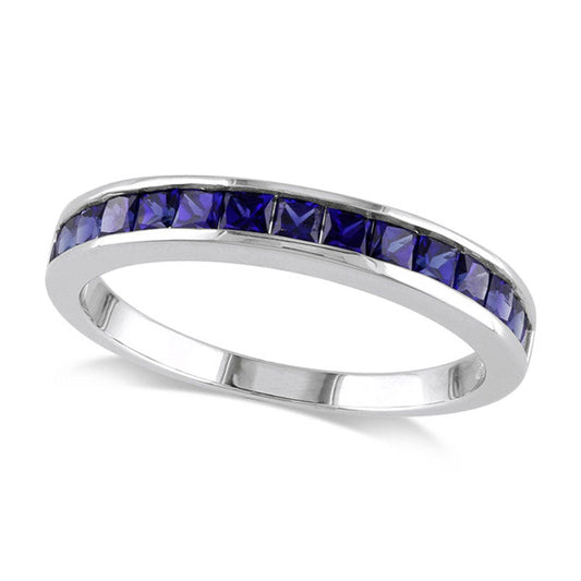 Princess-Cut Lab-Created Blue Sapphire Band in Sterling Silver