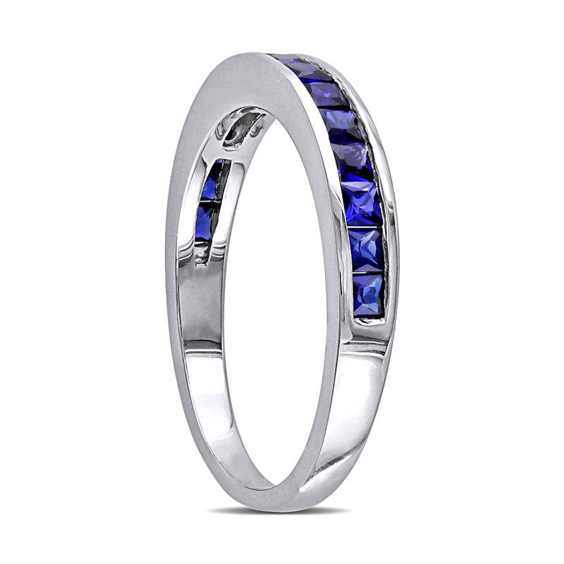 Princess-Cut Lab-Created Blue Sapphire Band in Sterling Silver