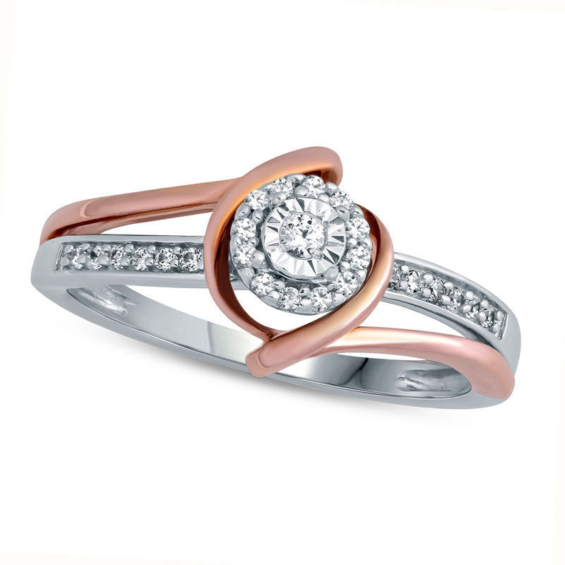 0.13 CT. T.W. Natural Diamond Frame Swirl Bypass Promise Ring in Solid 10K Two-Tone Gold