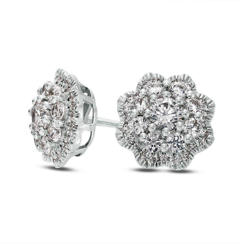 1 CT. T.W. Diamond Flower Frame Stud Earrings in 10K White Gold