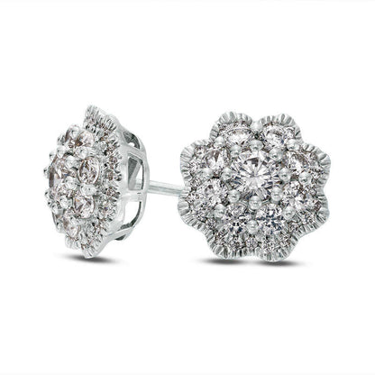 1 CT. T.W. Diamond Flower Frame Stud Earrings in 10K White Gold