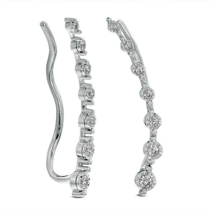 0.25 CT. T.W. Diamond Station Crawler Earrings in 10K White Gold