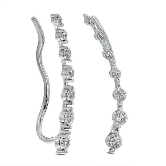 0.25 CT. T.W. Diamond Station Crawler Earrings in 10K White Gold