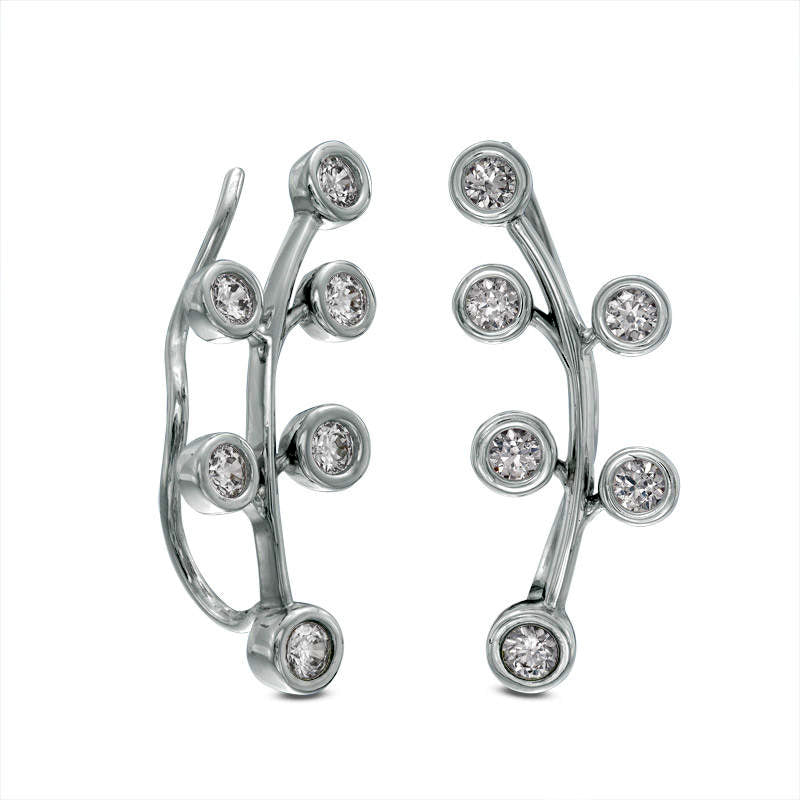 1 CT. T.W. Diamond Bezel-Set Branch Crawler Earrings in 10K White Gold
