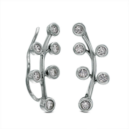 1 CT. T.W. Diamond Bezel-Set Branch Crawler Earrings in 10K White Gold