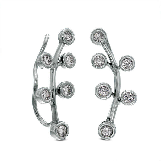 1 CT. T.W. Diamond Bezel-Set Branch Crawler Earrings in 10K White Gold