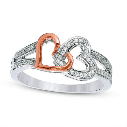 0.13 CT. T.W. Natural Diamond Interlocking Heart Ring in Sterling Silver and Solid 10K Rose Gold