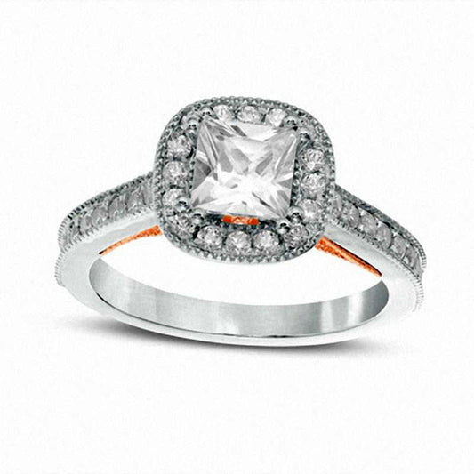 1.38 CT. T.W. Princess-Cut Natural Diamond Antique Vintage-Style Engagement Ring in Solid 14K Two-Tone Gold