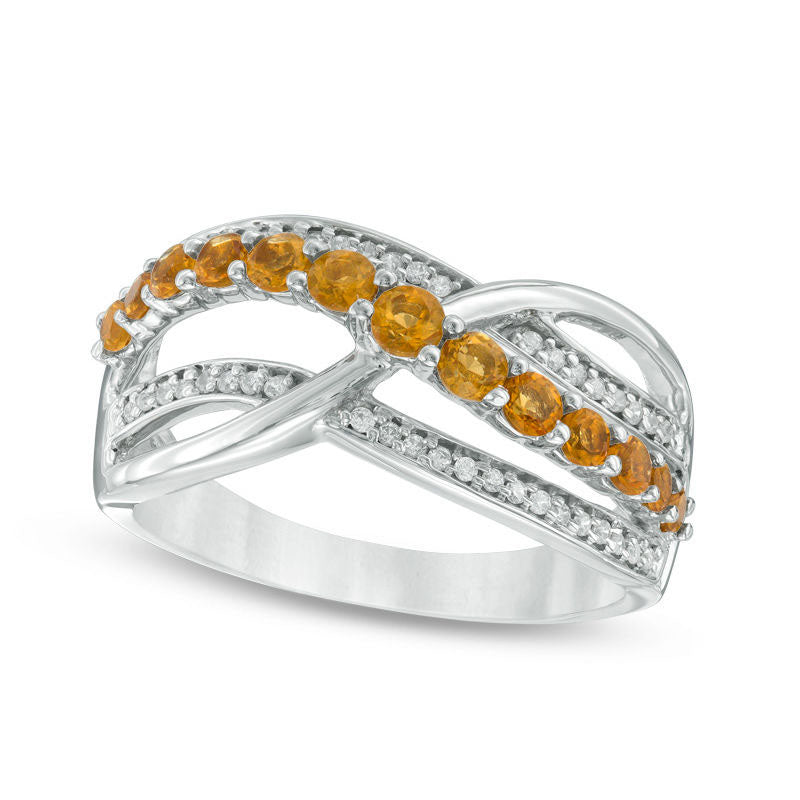 Citrine and 0.10 CT. T.W. Natural Diamond Multi-Row Crossover Ring in Sterling Silver