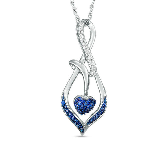 Lab-Created Blue and White Sapphire Heart Infinity Pendant in Sterling Silver