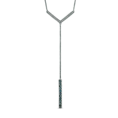 Aquamarine and 0.1 CT. T.W. Natural Diamond Linear Bar Y" Necklace in Sterling Silver - 21""