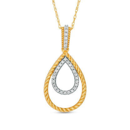 0.1 CT. T.W. Natural Diamond and Rope-Textured Double Teardrop Pendant in 10K Yellow Gold