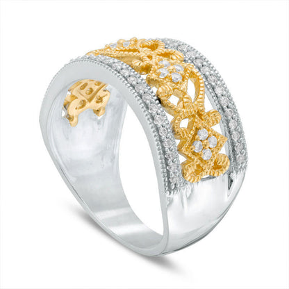 0.33 CT. T.W. Natural Diamond Scroll Antique Vintage-Style Band in Solid 10K Two-Tone Gold