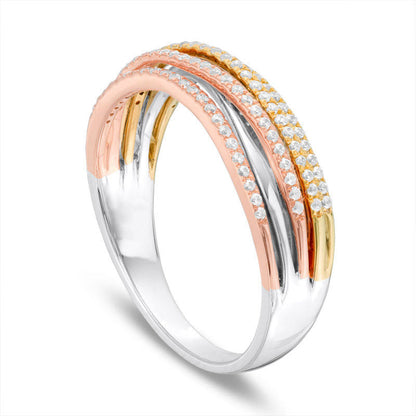 0.25 CT. T.W. Natural Diamond Open Crossover Band in Solid 10K Tri-Tone Gold