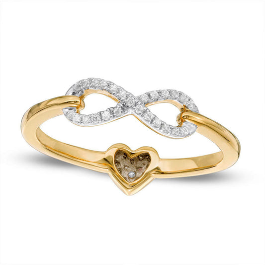 0.10 CT. T.W. Natural Diamond Heart and Infinity Two-Sided Ring in Solid 10K Yellow Gold